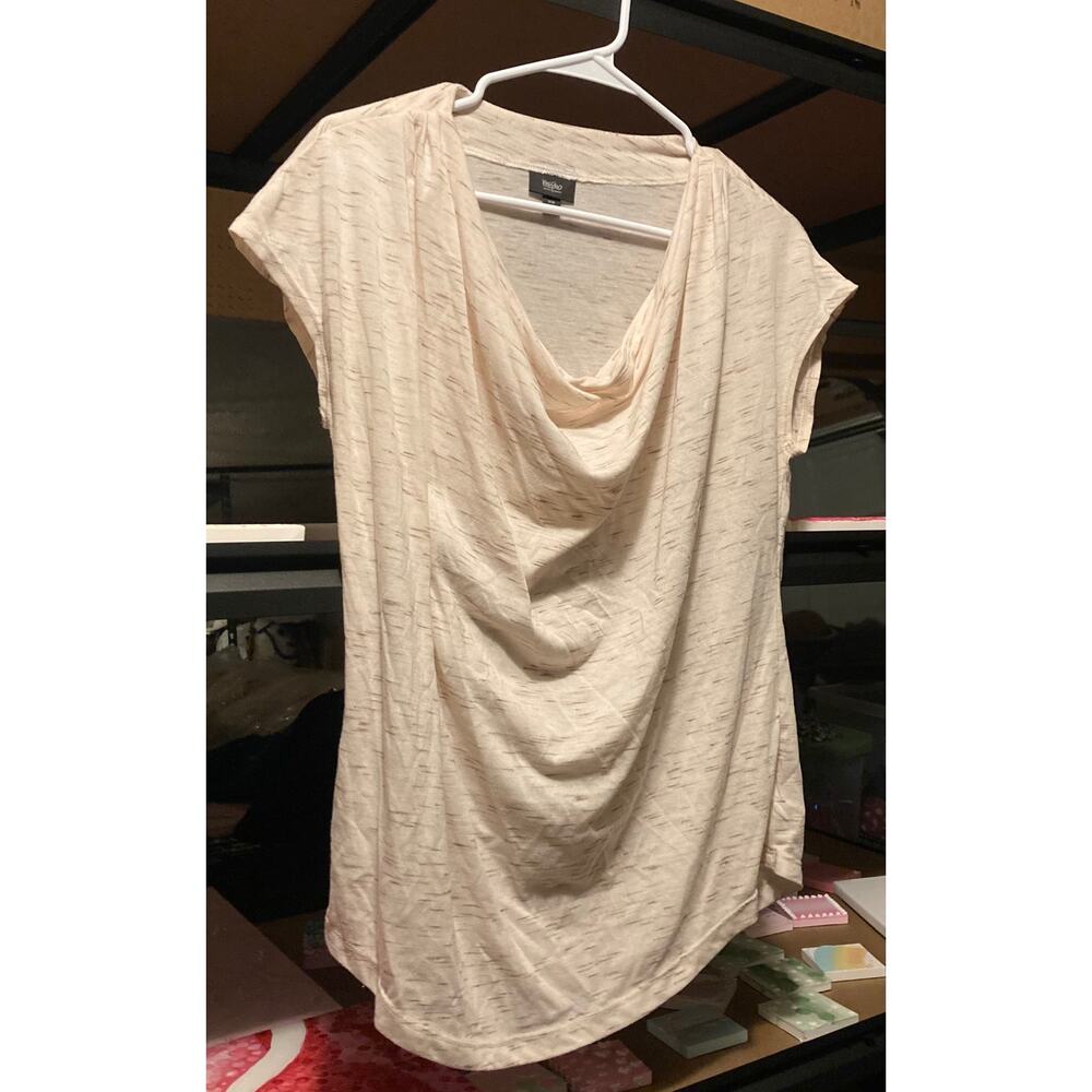 M Mossimo draped front women's blouse cream tan heather color cap sleeve